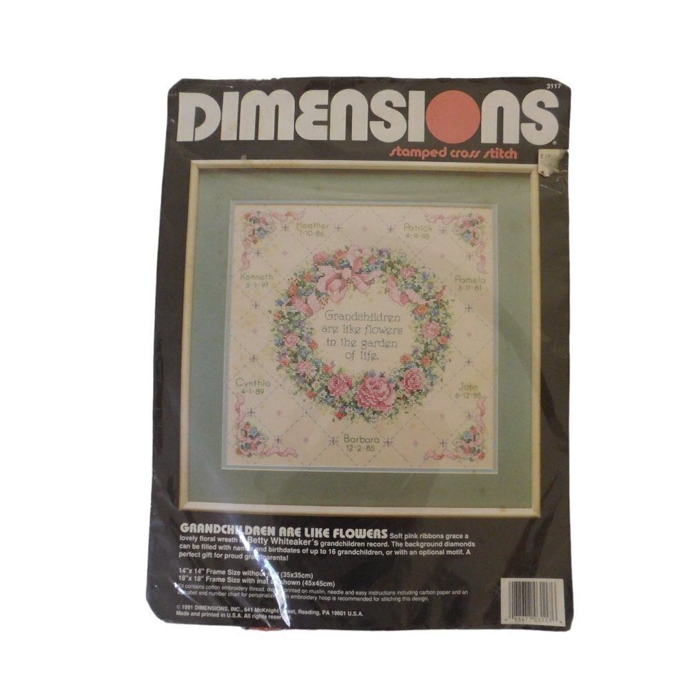 VTG‎ 1991 Dimensions Stamped Cross Stitch NIP Grandma /Flowers